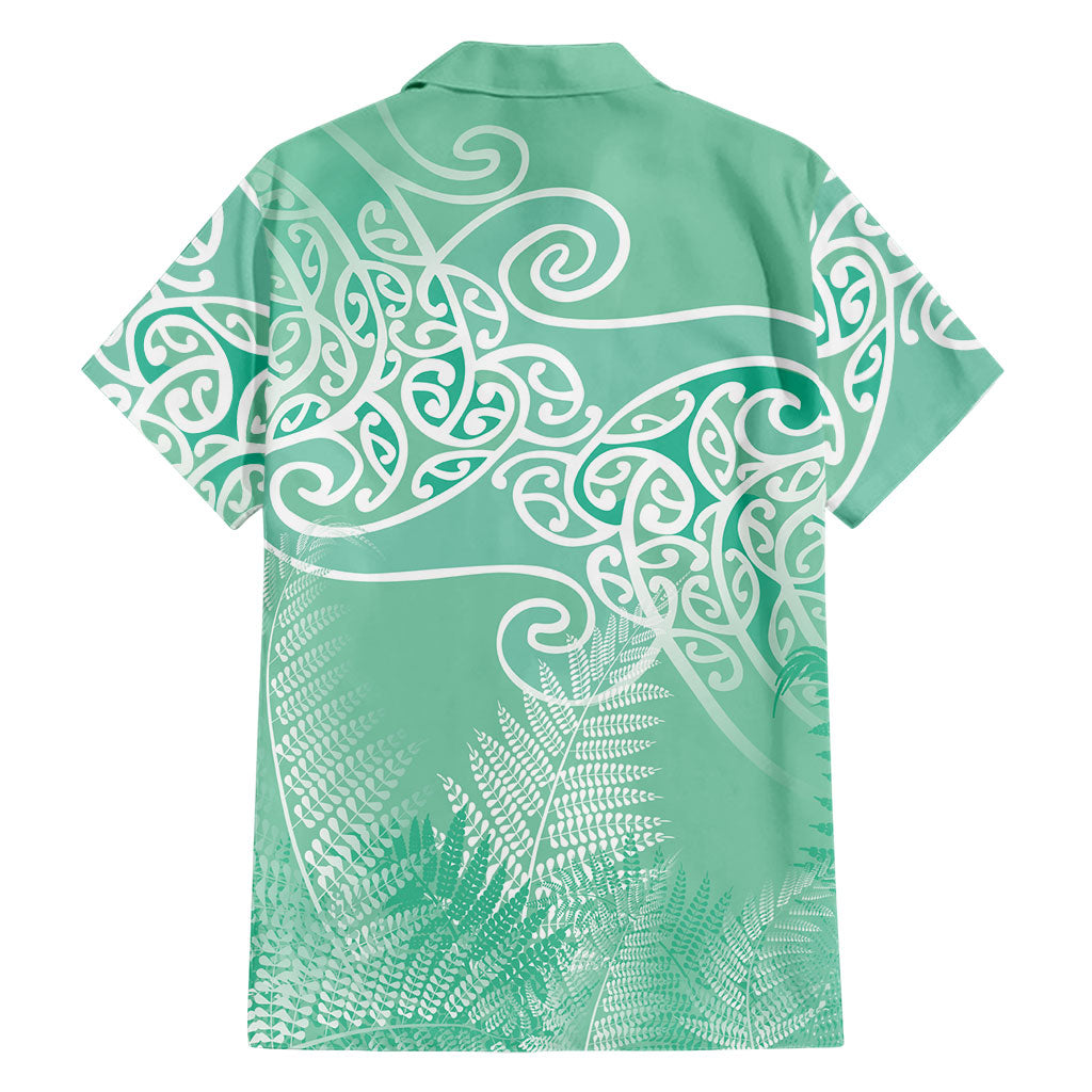 Aotearoa Maori Koru Curves Family Matching Summer Maxi Dress and Hawaiian Shirt Silver Ferns - Mint