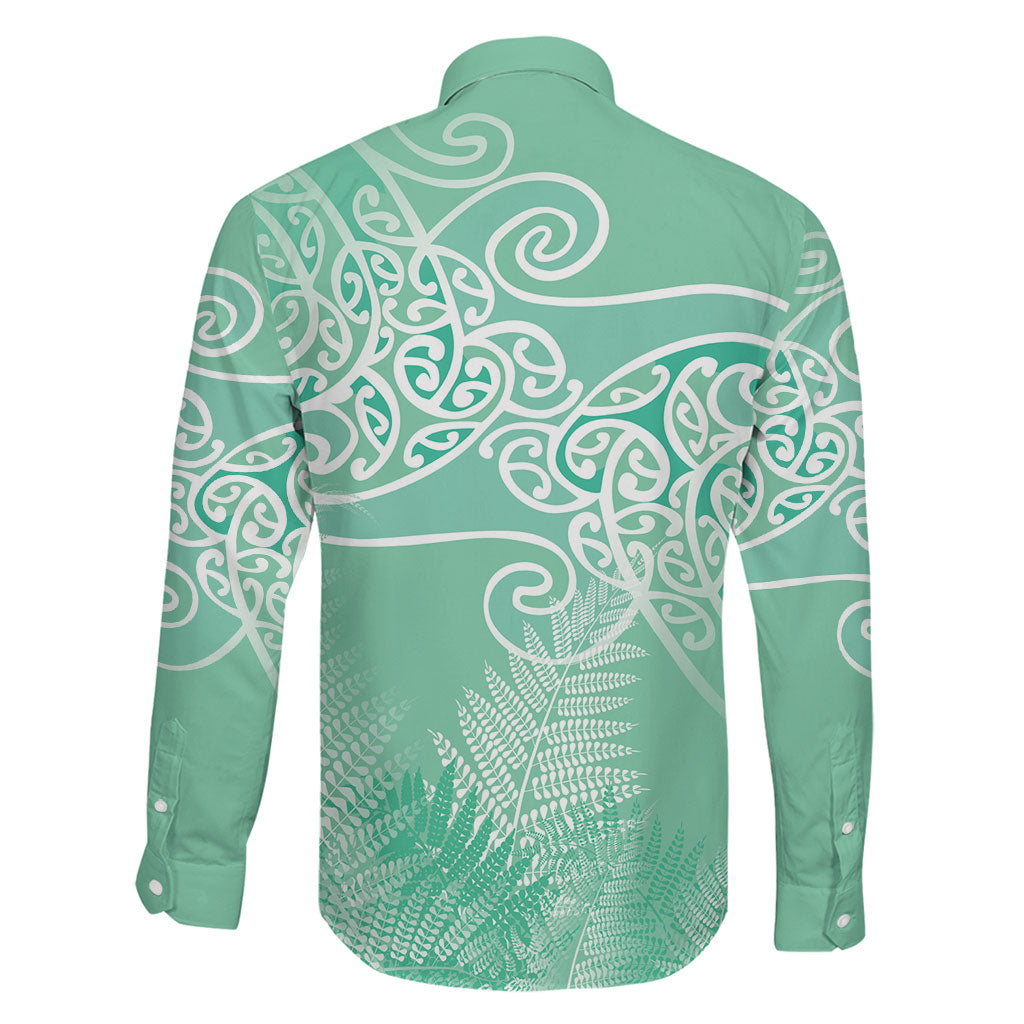 Aotearoa Maori Koru Curves Family Matching Summer Maxi Dress and Hawaiian Shirt Silver Ferns - Mint