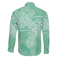 Aotearoa Maori Koru Curves Family Matching Summer Maxi Dress and Hawaiian Shirt Silver Ferns - Mint
