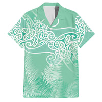 Aotearoa Maori Koru Curves Family Matching Tank Maxi Dress and Hawaiian Shirt Silver Ferns - Mint LT7 Dad's Shirt - Short Sleeve Mint Green - Polynesian Pride