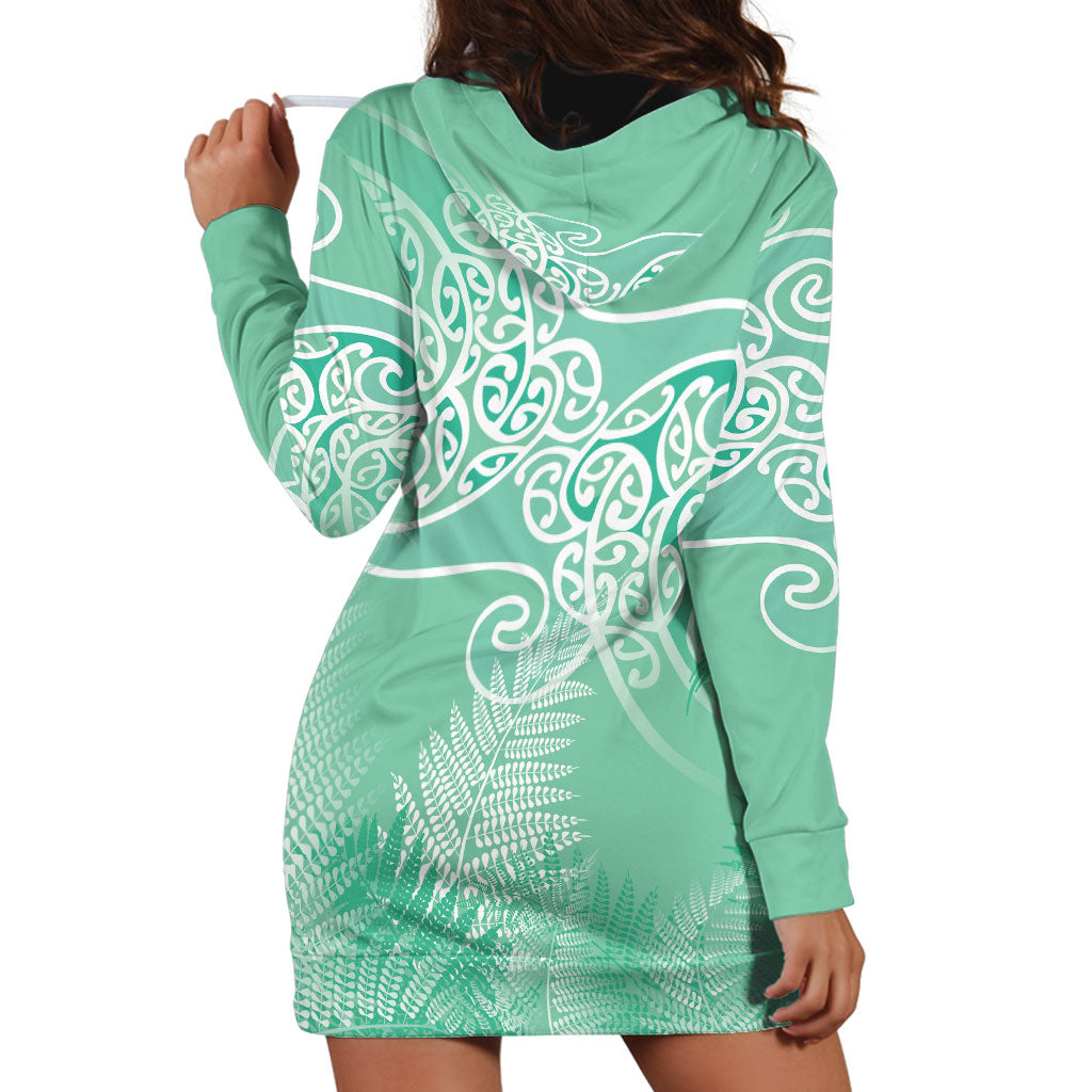 Aotearoa Maori Koru Curves Hoodie Dress Silver Ferns - Mint