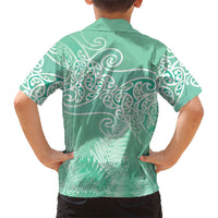 Aotearoa Maori Koru Curves Kid Hawaiian Shirt Silver Ferns - Mint