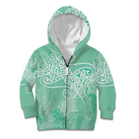 Aotearoa Maori Koru Curves Kid Hoodie Silver Ferns - Mint