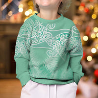 Aotearoa Maori Koru Curves Kid Ugly Christmas Sweater Silver Ferns - Mint LT7 - Polynesian Pride