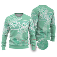 Aotearoa Maori Koru Curves Ugly Christmas Sweater Silver Ferns - Mint LT7 Mint Green - Polynesian Pride