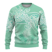 Aotearoa Maori Koru Curves Ugly Christmas Sweater Silver Ferns - Mint LT7 - Polynesian Pride