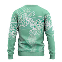Aotearoa Maori Koru Curves Ugly Christmas Sweater Silver Ferns - Mint LT7 - Polynesian Pride