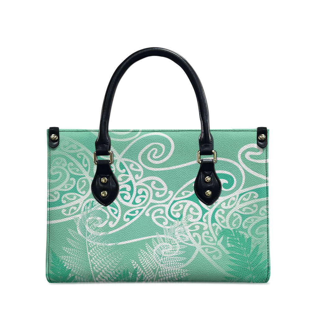 Aotearoa Maori Koru Curves Leather Bag Silver Ferns - Mint