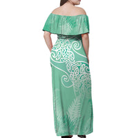 Aotearoa Maori Koru Curves Off Shoulder Maxi Dress Silver Ferns - Mint