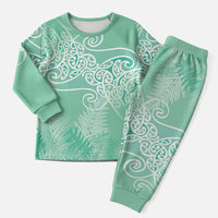 Aotearoa Maori Koru Curves Christmas Pajama Set Silver Ferns - Mint