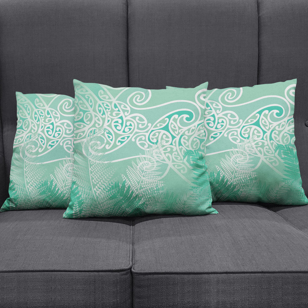 Aotearoa Maori Koru Curves Pillow Cover Silver Ferns - Mint