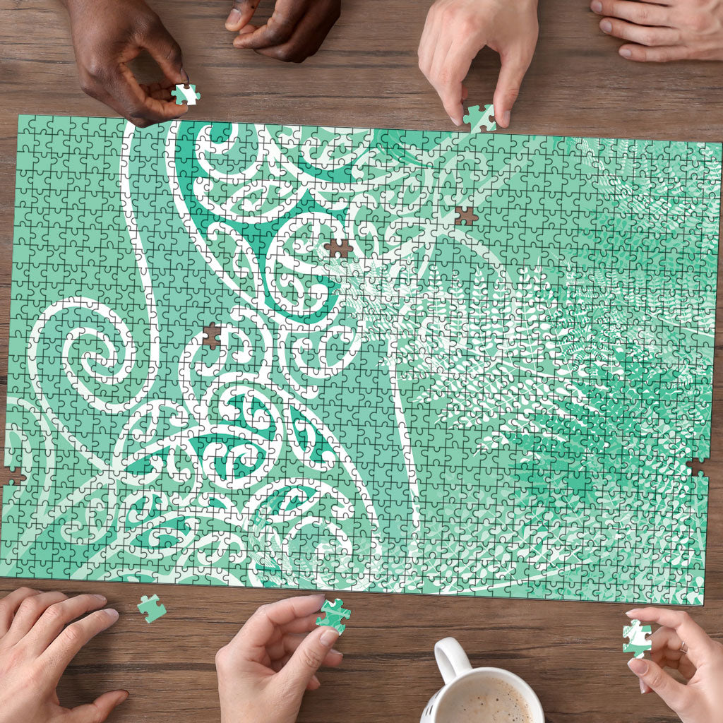 Aotearoa Maori Koru Curves Puzzle Silver Ferns - Mint