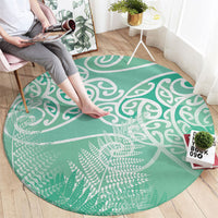 Aotearoa Maori Koru Curves Round Carpet Silver Ferns - Mint