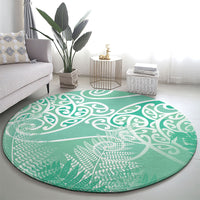 Aotearoa Maori Koru Curves Round Carpet Silver Ferns - Mint