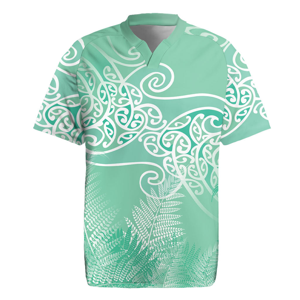 Aotearoa Maori Koru Curves Rugby Jersey Silver Ferns - Mint