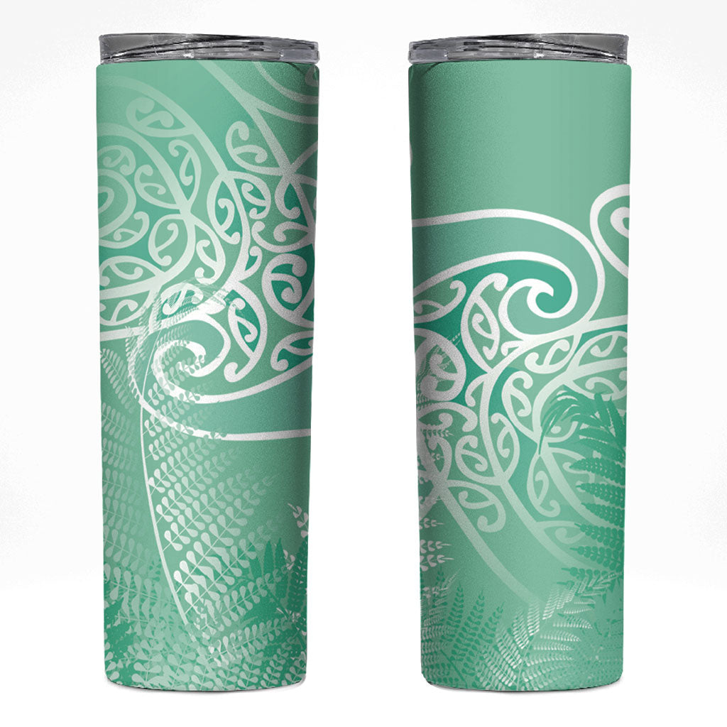 Aotearoa Maori Koru Curves Skinny Tumbler Silver Ferns - Mint