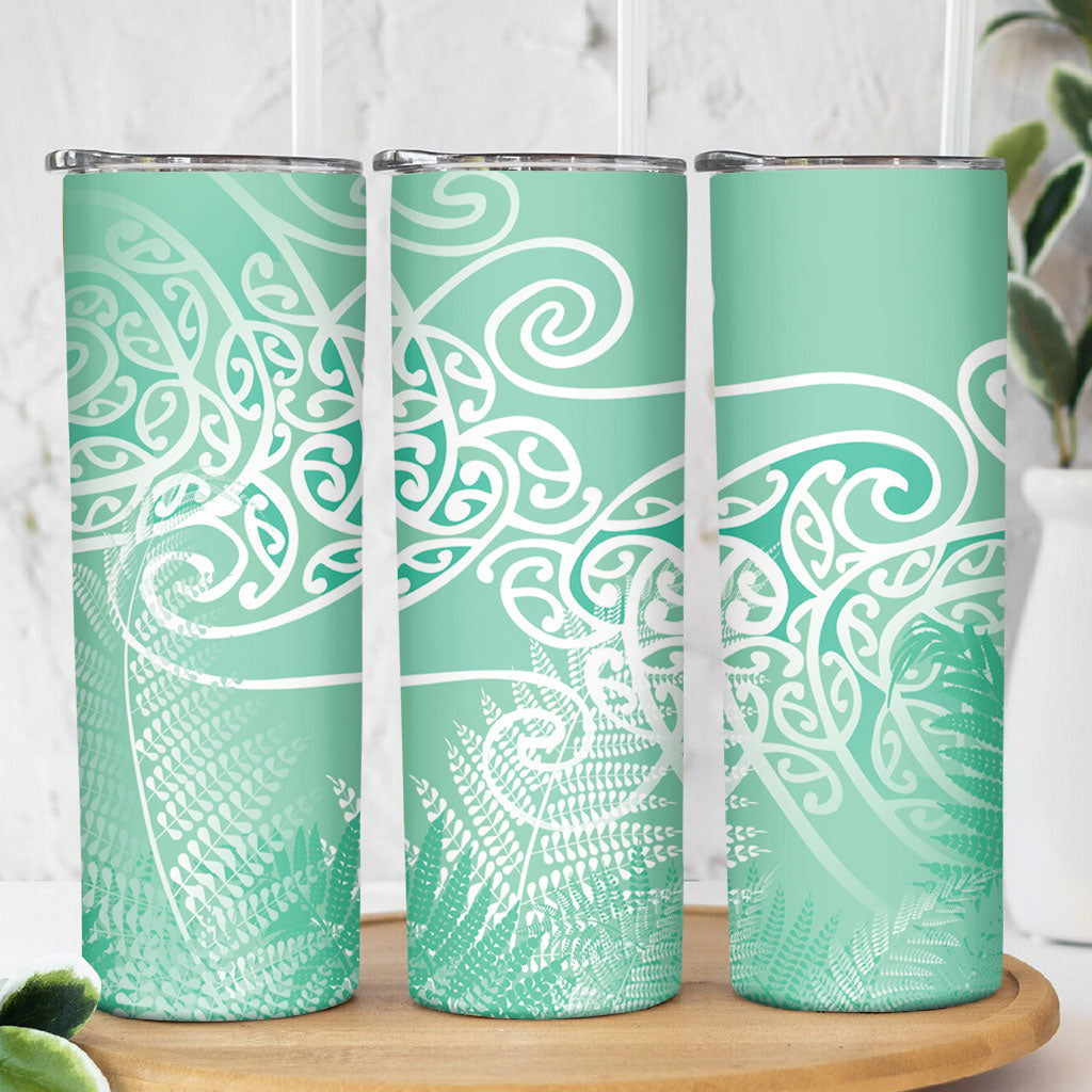Aotearoa Maori Koru Curves Skinny Tumbler Silver Ferns - Mint