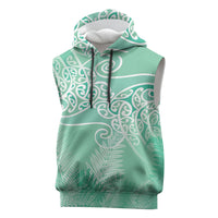Aotearoa Maori Koru Curves Sleeveless Hoodie Silver Ferns - Mint