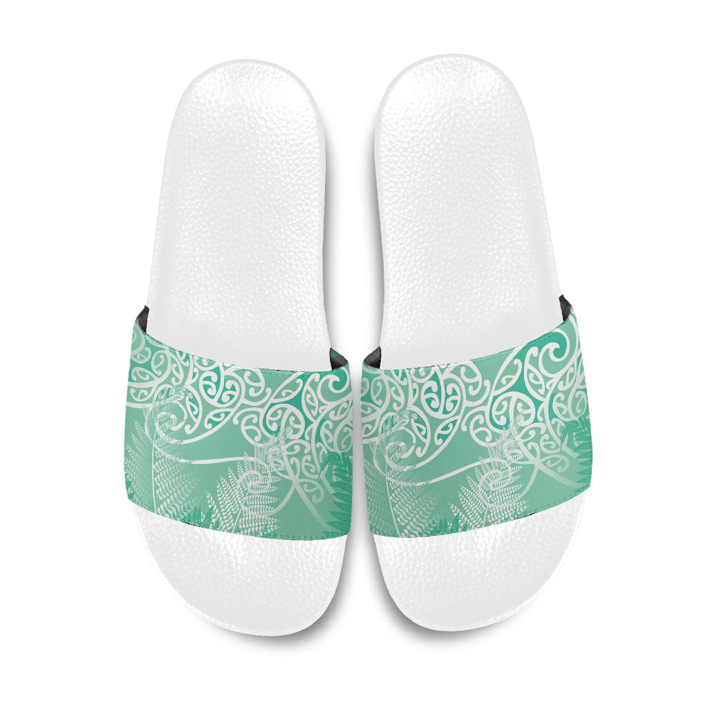 Aotearoa Maori Koru Curves Slide Sandals Silver Ferns - Mint