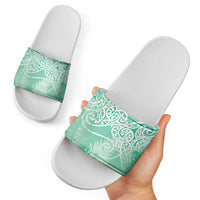Aotearoa Maori Koru Curves Slide Sandals Silver Ferns - Mint