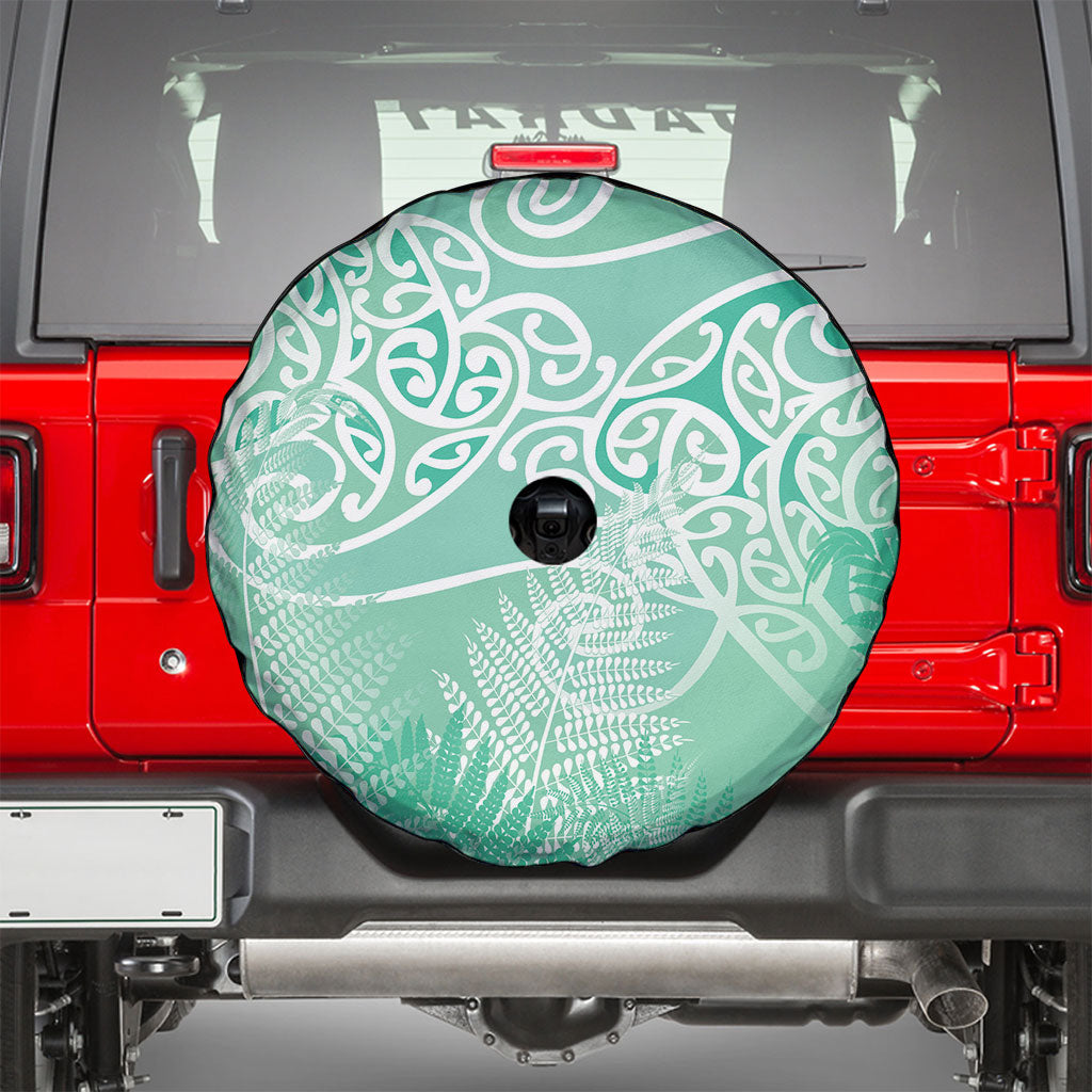 Aotearoa Maori Koru Curves Spare Tire Cover Silver Ferns - Mint