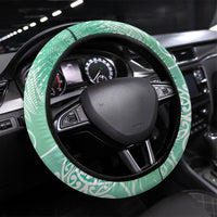 Aotearoa Maori Koru Curves Steering Wheel Cover Silver Ferns - Mint