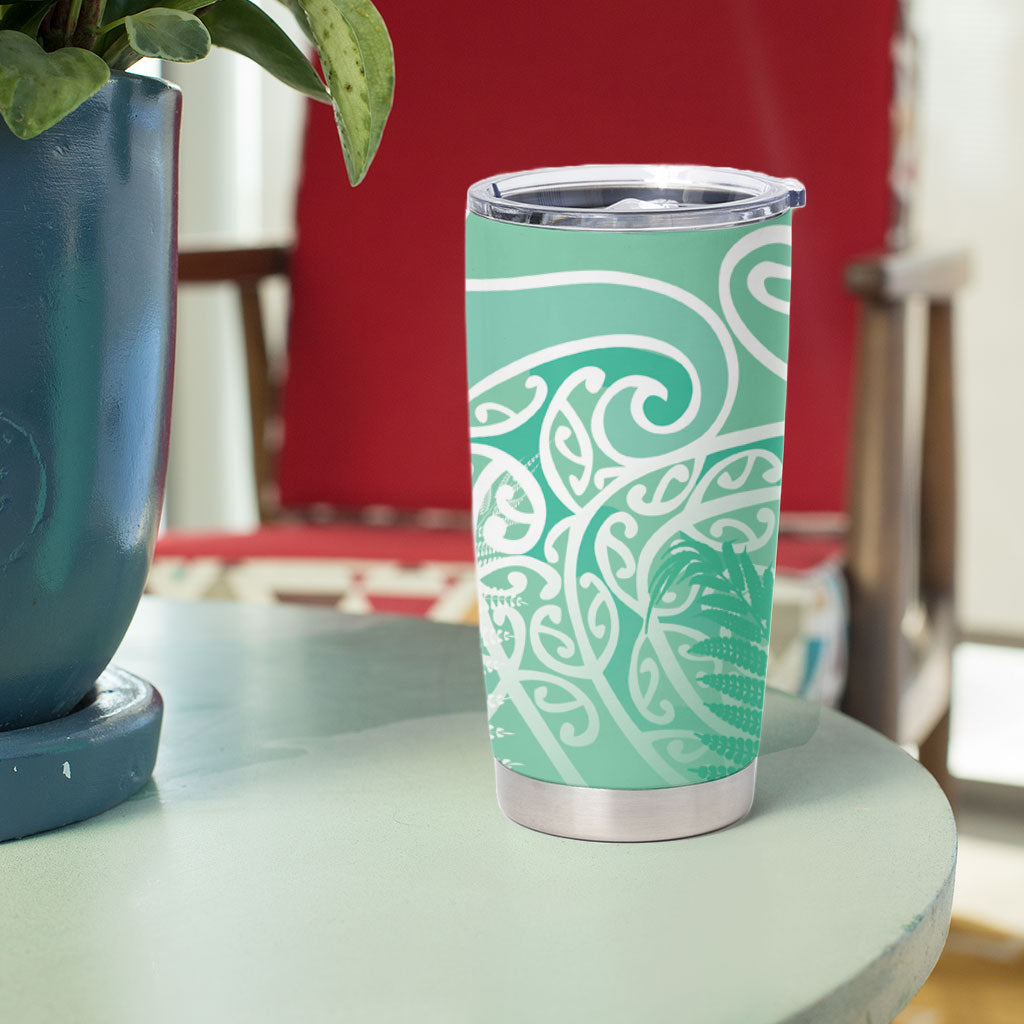 Aotearoa Maori Koru Curves Tumbler Cup Silver Ferns - Mint