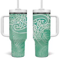 Aotearoa Maori Koru Curves Tumbler With Handle Silver Ferns - Mint