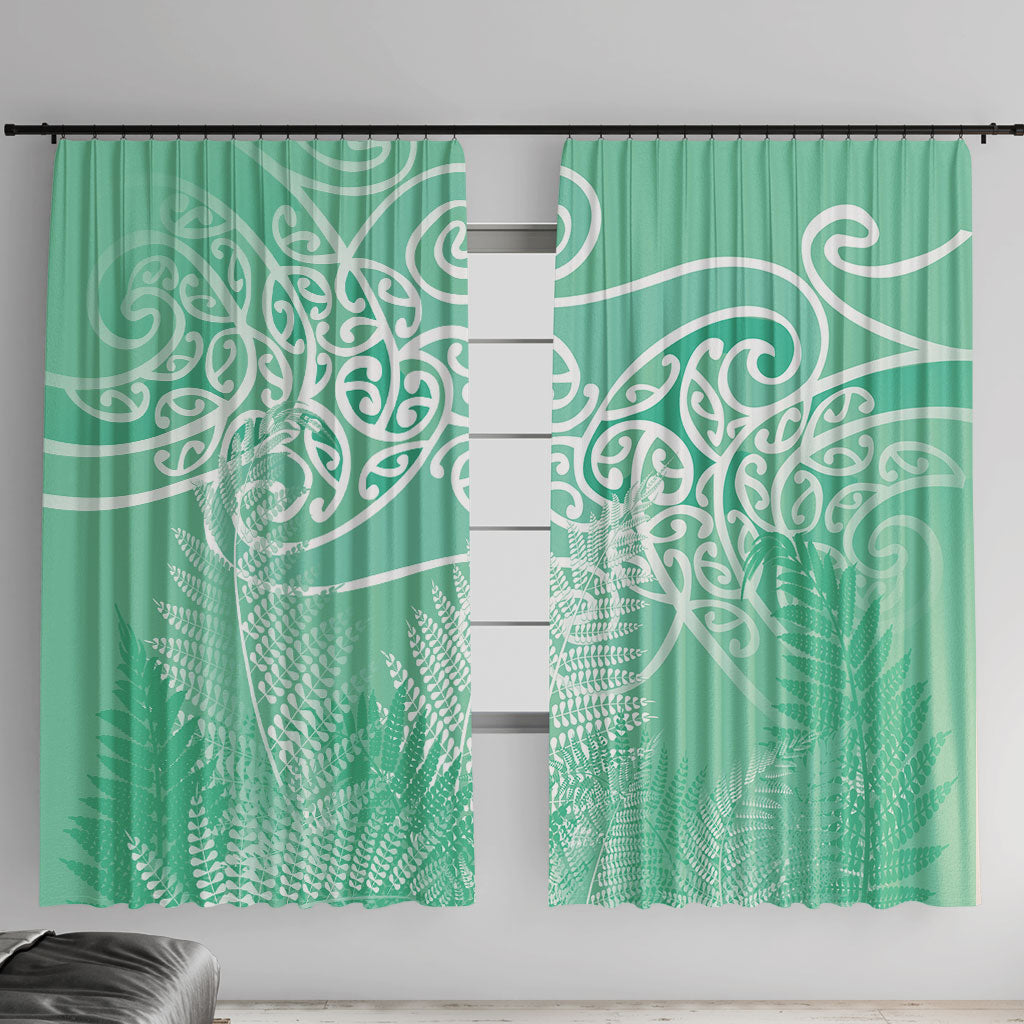 Aotearoa Maori Koru Curves Window Curtain Silver Ferns - Mint
