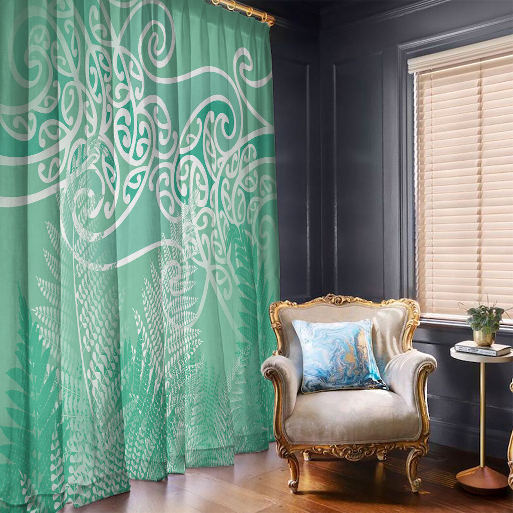 Aotearoa Maori Koru Curves Window Curtain Silver Ferns - Mint