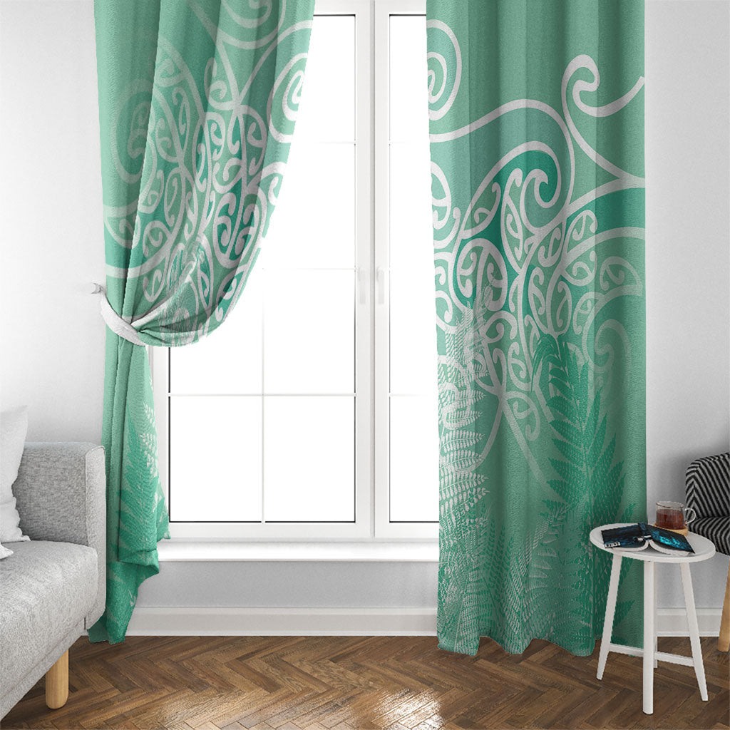 Aotearoa Maori Koru Curves Window Curtain Silver Ferns - Mint