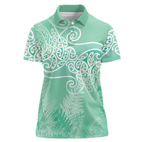 Aotearoa Maori Koru Curves Women Polo Shirt Silver Ferns - Mint