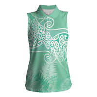 Aotearoa Maori Koru Curves Women Sleeveless Polo Shirt Silver Ferns - Mint