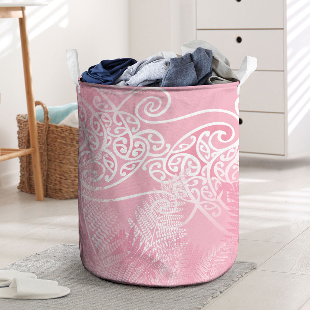 Aotearoa Maori Koru Curves Laundry Basket Silver Ferns - Rose Pink