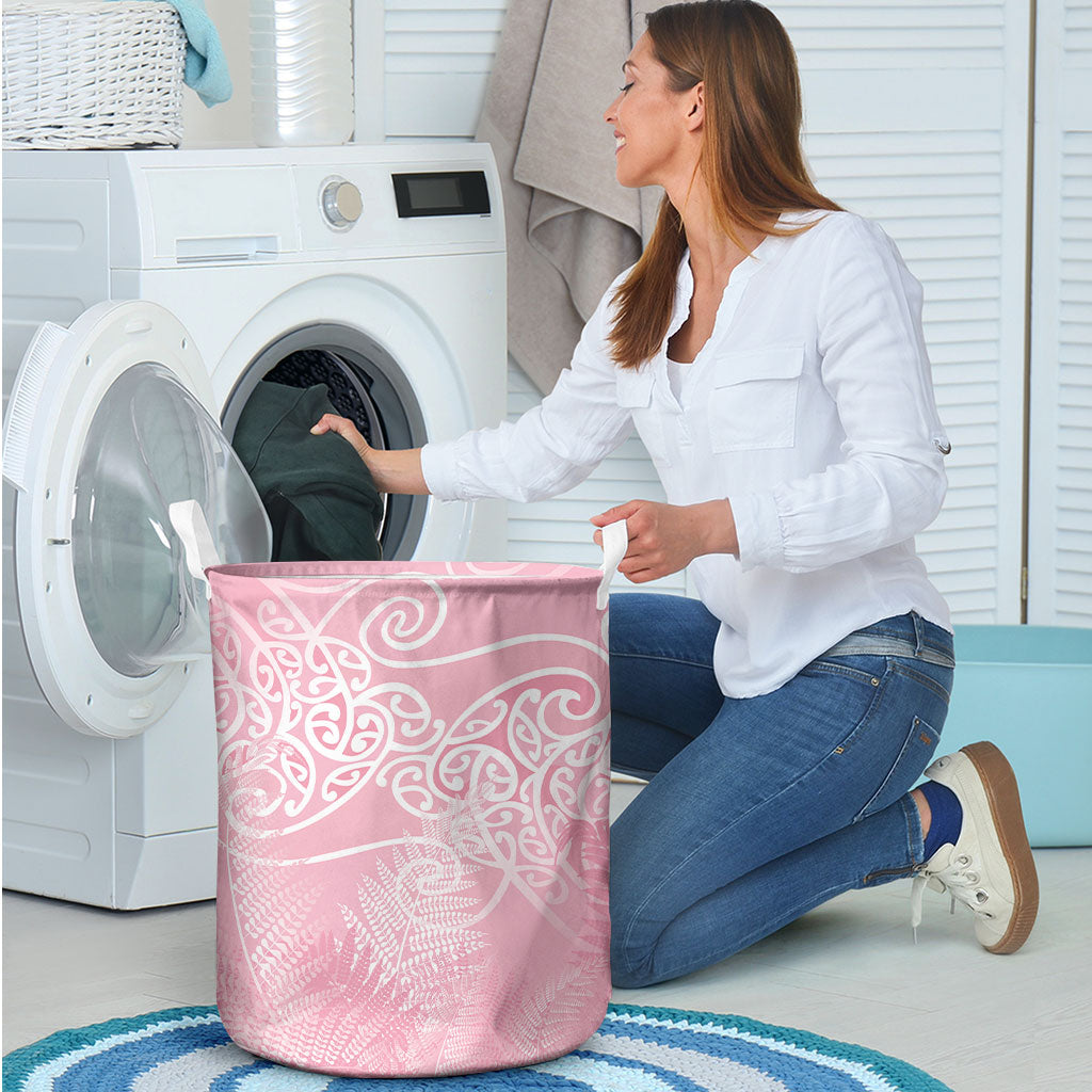 Aotearoa Maori Koru Curves Laundry Basket Silver Ferns - Rose Pink