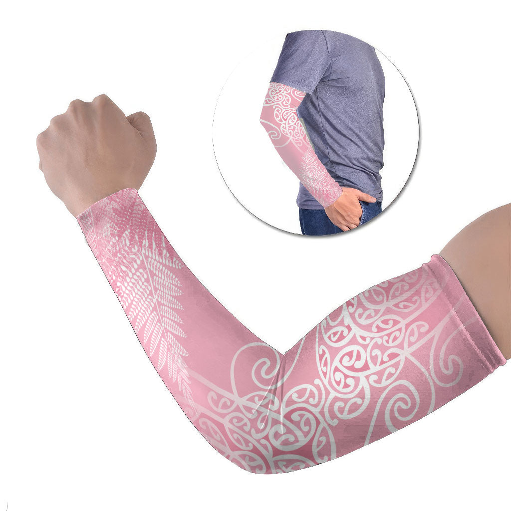 Aotearoa Maori Koru Curves Arm Sleeves Silver Ferns - Rose Pink