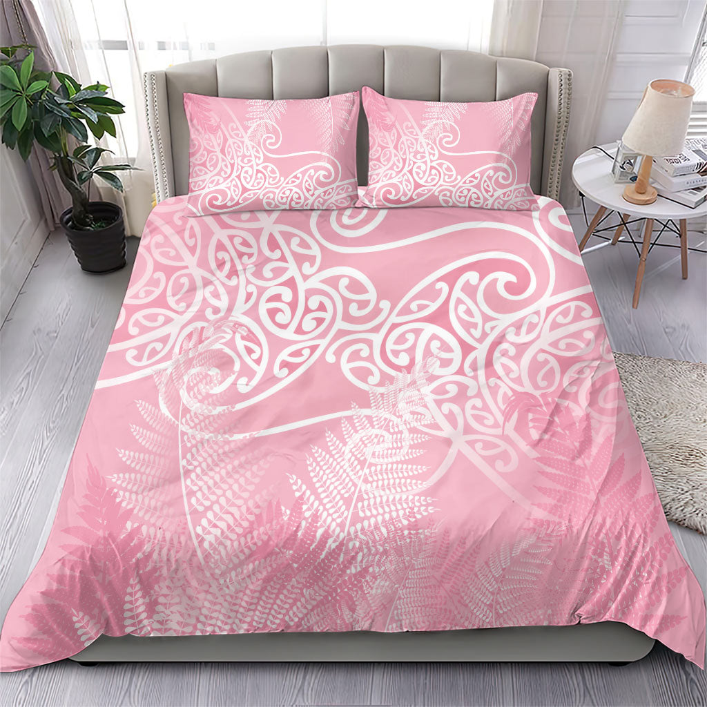 Aotearoa Maori Koru Curves Bedding Set Silver Ferns - Rose Pink