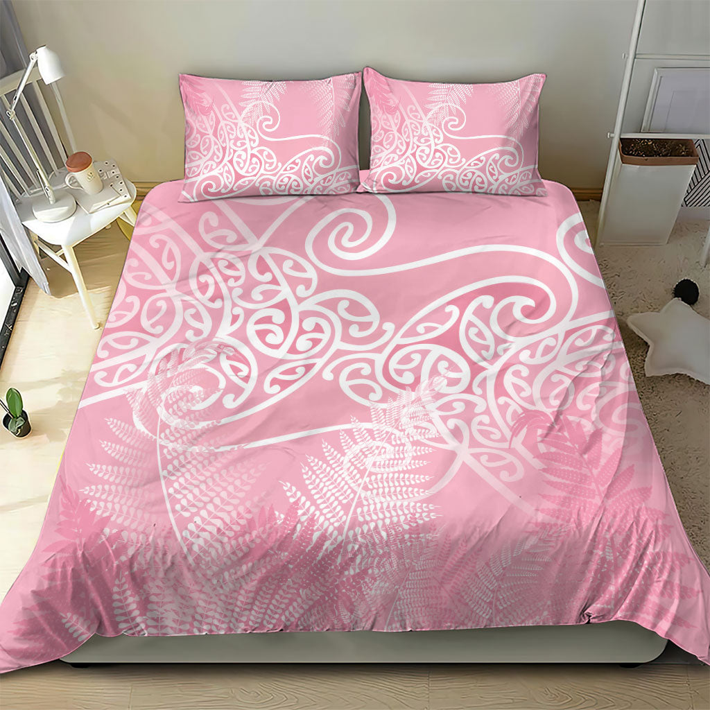 Aotearoa Maori Koru Curves Bedding Set Silver Ferns - Rose Pink