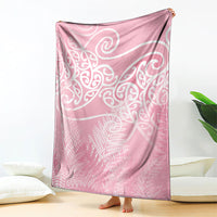Aotearoa Maori Koru Curves Blanket Silver Ferns - Rose Pink