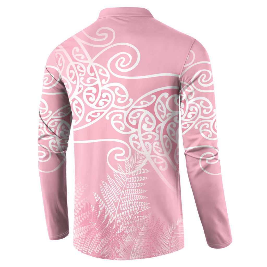 Aotearoa Maori Koru Curves Button Sweatshirt Silver Ferns - Rose Pink