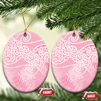 Aotearoa Maori Koru Curves Ceramic Ornament Silver Ferns - Rose Pink