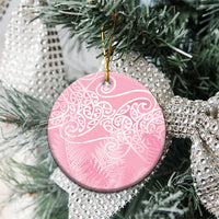 Aotearoa Maori Koru Curves Ceramic Ornament Silver Ferns - Rose Pink