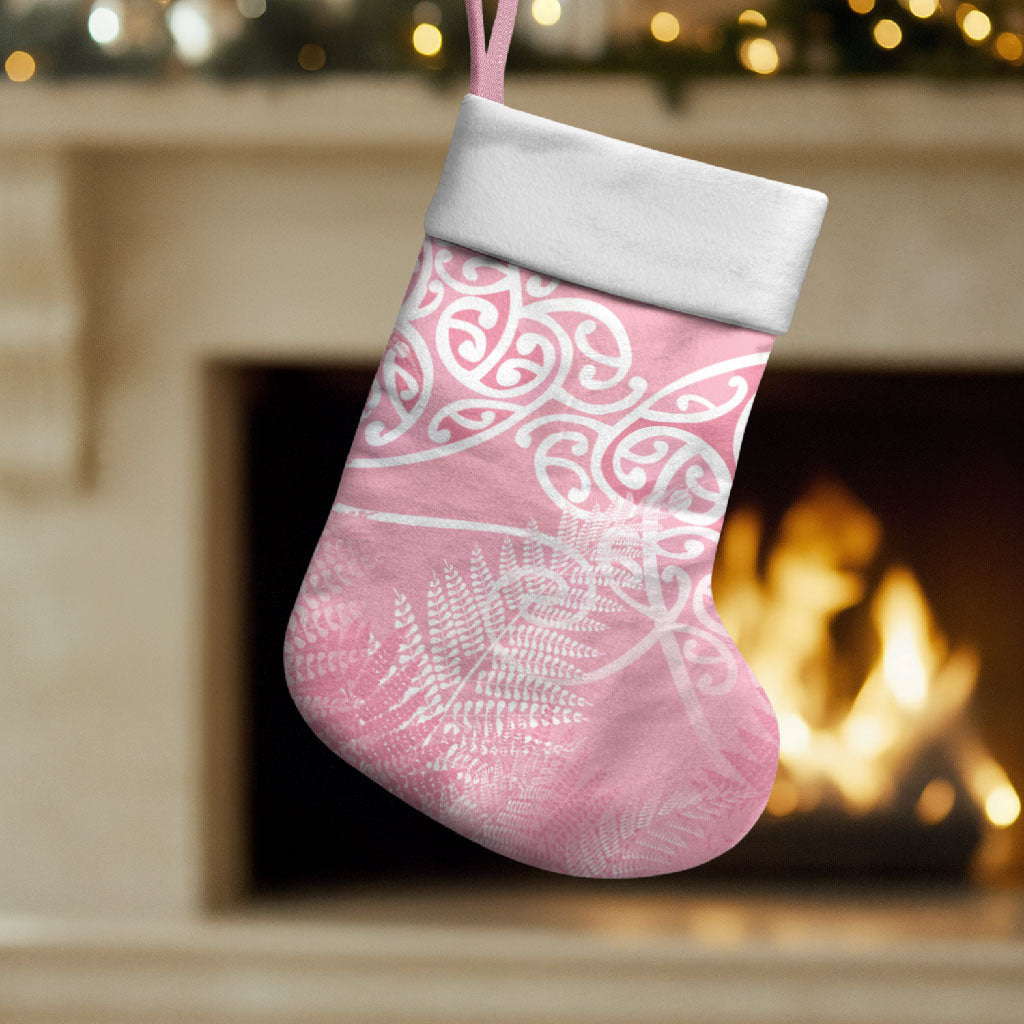 Aotearoa Maori Koru Curves Christmas Stocking Silver Ferns - Rose Pink LT7 Set of 2 Pink - Polynesian Pride