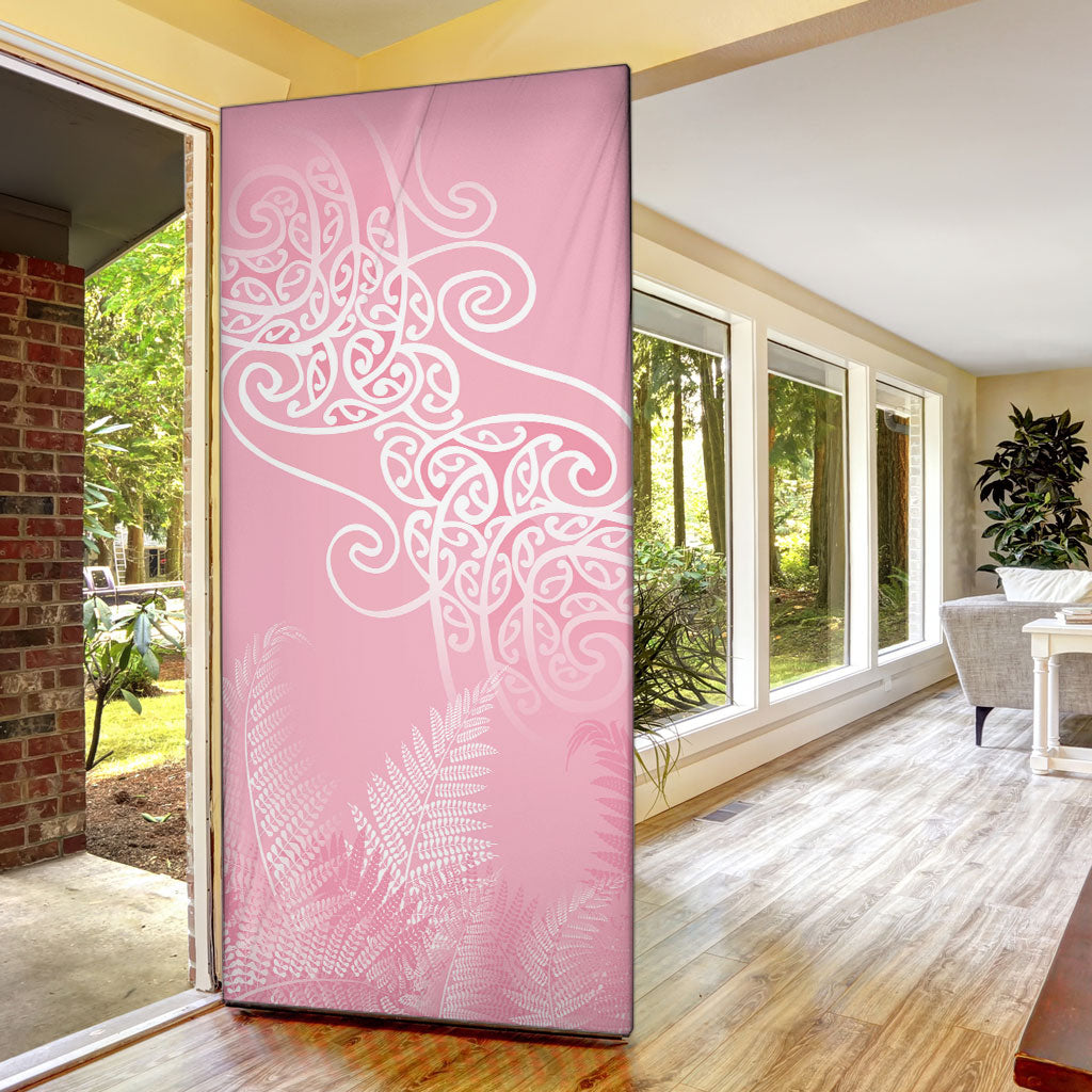 Aotearoa Maori Koru Curves Door Cover Silver Ferns - Rose Pink