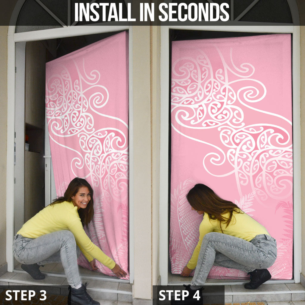 Aotearoa Maori Koru Curves Door Cover Silver Ferns - Rose Pink