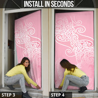Aotearoa Maori Koru Curves Door Cover Silver Ferns - Rose Pink