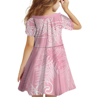 Aotearoa Maori Koru Curves Family Matching Long Sleeve Bodycon Dress and Hawaiian Shirt Silver Ferns - Rose Pink LT7 - Polynesian Pride