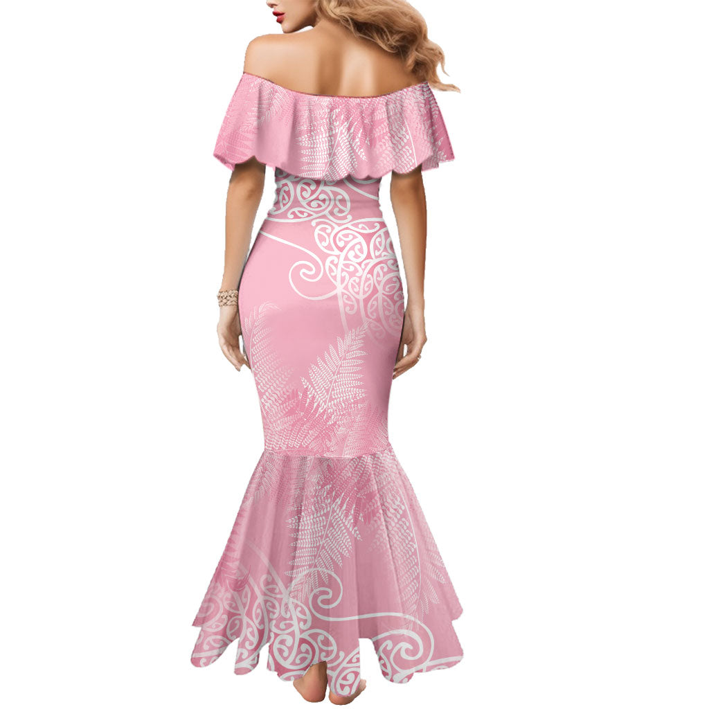 Aotearoa Maori Koru Curves Family Matching Mermaid Dress and Hawaiian Shirt Silver Ferns - Rose Pink LT7 - Polynesian Pride