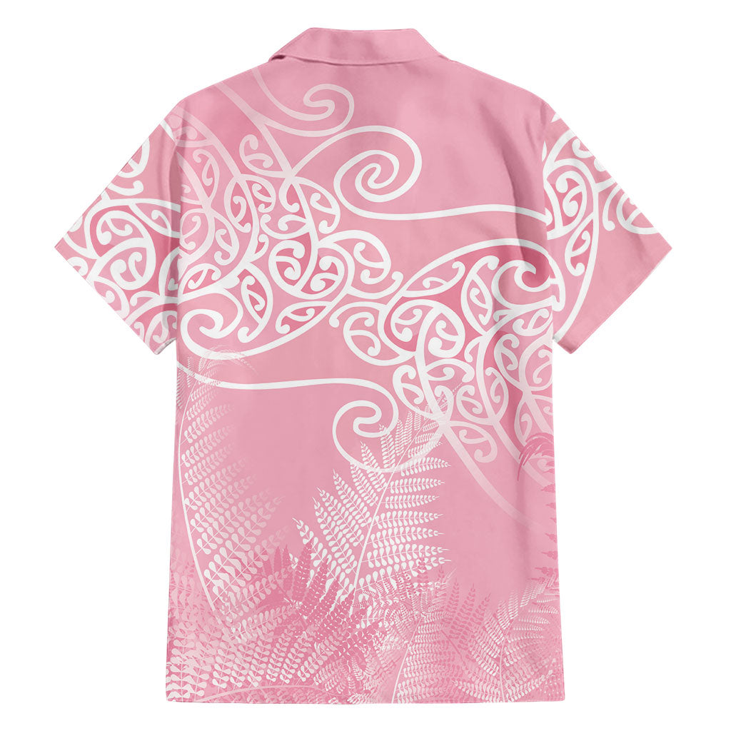 Aotearoa Maori Koru Curves Family Matching Off Shoulder Maxi Dress and Hawaiian Shirt Silver Ferns - Rose Pink LT7 - Polynesian Pride