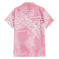 Aotearoa Maori Koru Curves Family Matching Off Shoulder Short Dress and Hawaiian Shirt Silver Ferns - Rose Pink LT7 - Polynesian Pride